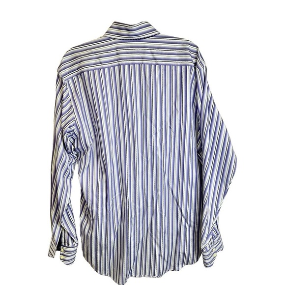 Thomas Dean Purple Shirt Mens L Striped 100% Cotton Button‎ Up Long Sleeve - Picture 7 of 9